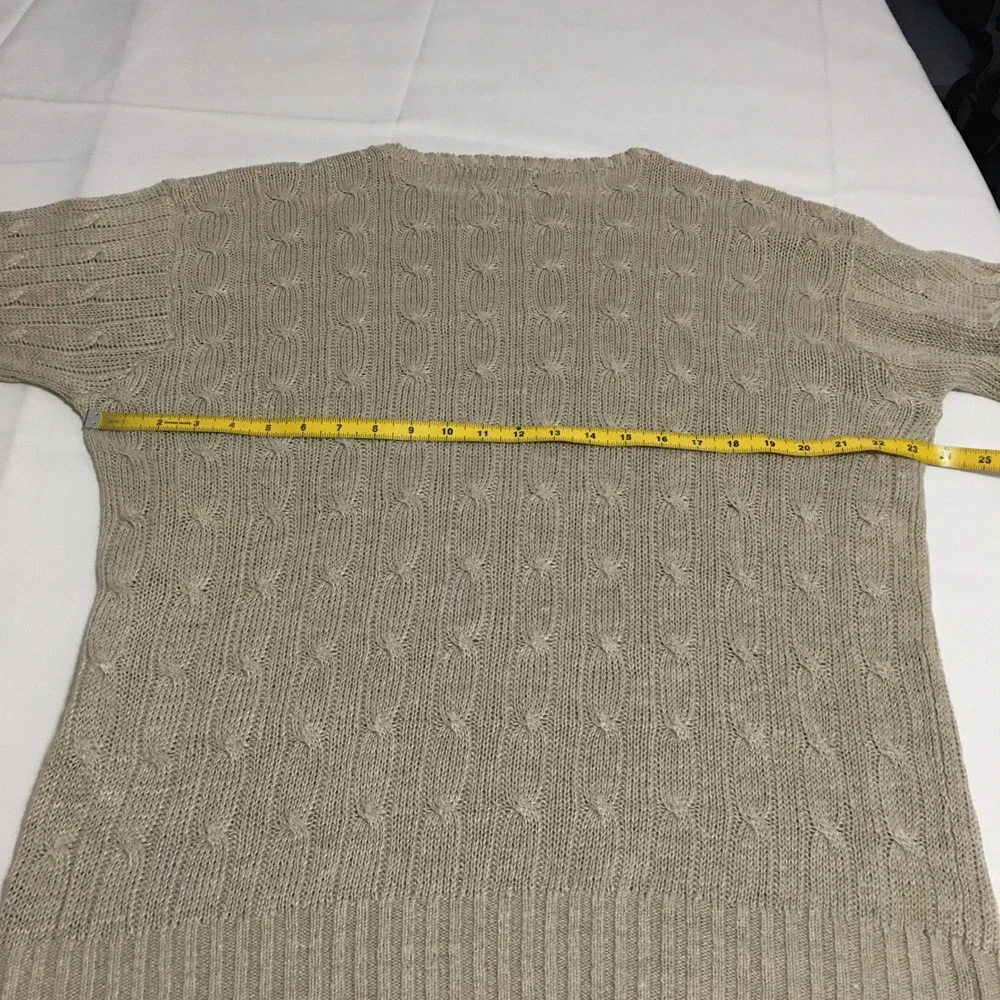 Polo Ralph Lauren Sweater Mens Medium Beige Linen Ramie Cable Knit